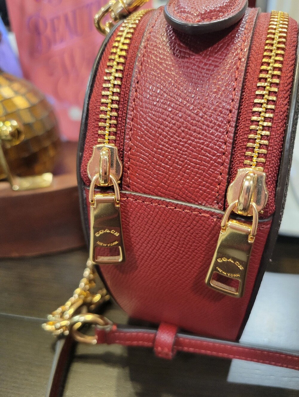 Coach Heart-Shaped Signature Canvas Mini Crossbody in Brown with Pink Accents - Picture 5 of 7